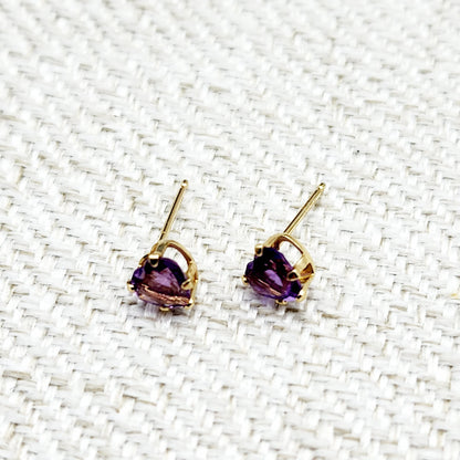 10K Yellow Gold Heart-Shaped Genuine Amethyst 5x5mm Stud Earrings, February Birthstone