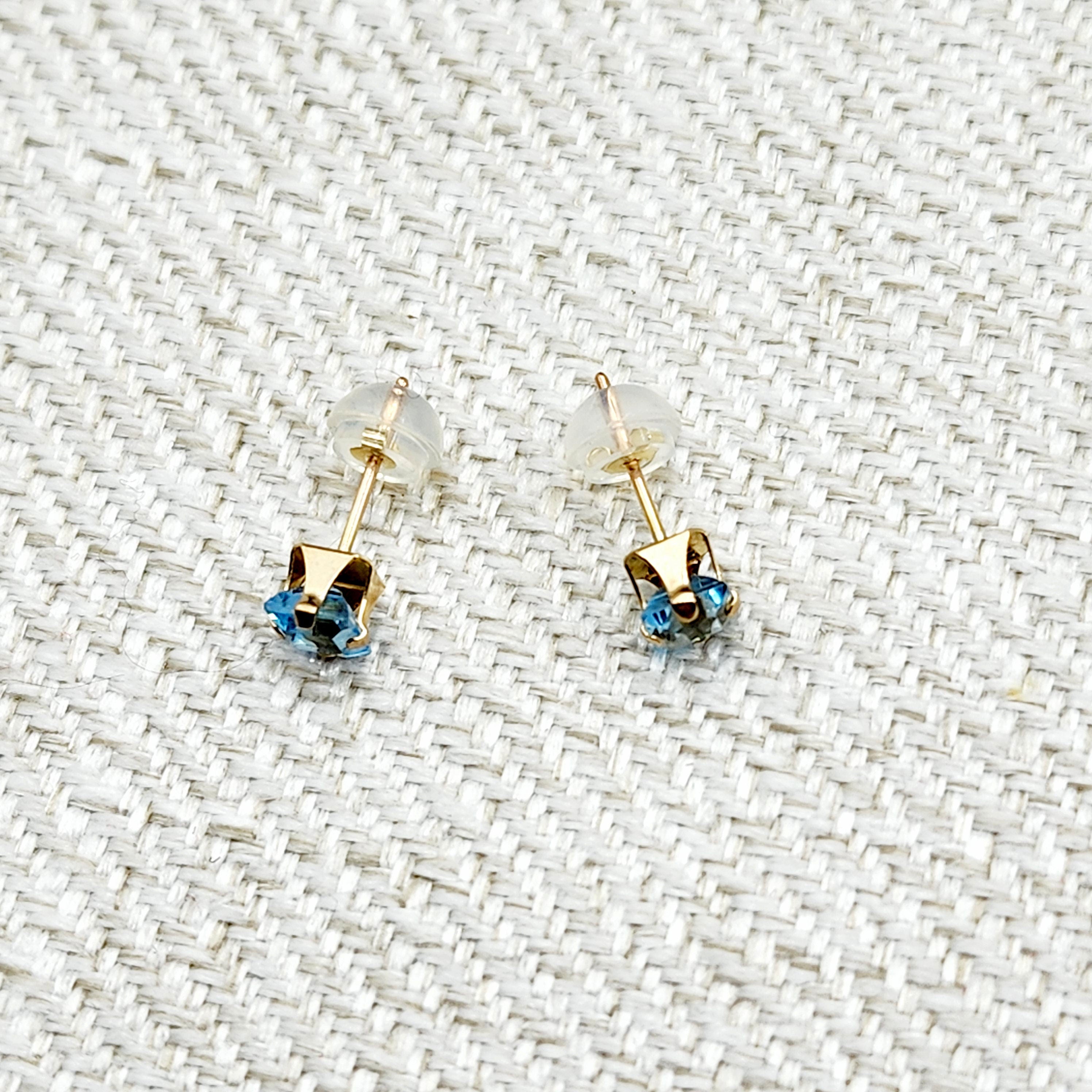 Gold Blue Topaz Earrings, 10K Yellow Gold Genuine Square Blue Topaz 4x4mm Stud Earrings, December Birthstone, Blue Gemstone Jewelry For Her