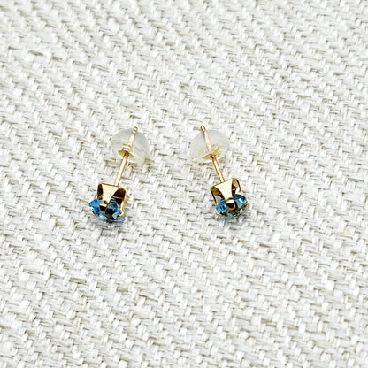 Gold Blue Topaz Earrings, 10K Yellow Gold Genuine Square Blue Topaz 4x4mm Stud Earrings, December Birthstone, Blue Gemstone Jewelry For Her