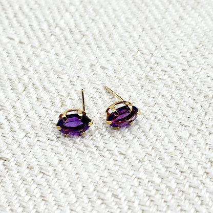 Gold Amethyst Stud Earrings | 10K Yellow Gold Genuine Amethyst 7x5mm Stud Earrings, February Birthstone, Purple Gemstone Jewelry