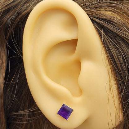 Gold Amethyst Stud Earrings, 10K Yellow Gold Genuine Amethyst 5x5mm Stud Earrings, February Birthstone, Birthstone Earrings