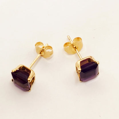 Gold Amethyst Stud Earrings, 10K Yellow Gold Genuine Amethyst 5x5mm Stud Earrings, February Birthstone, Birthstone Earrings