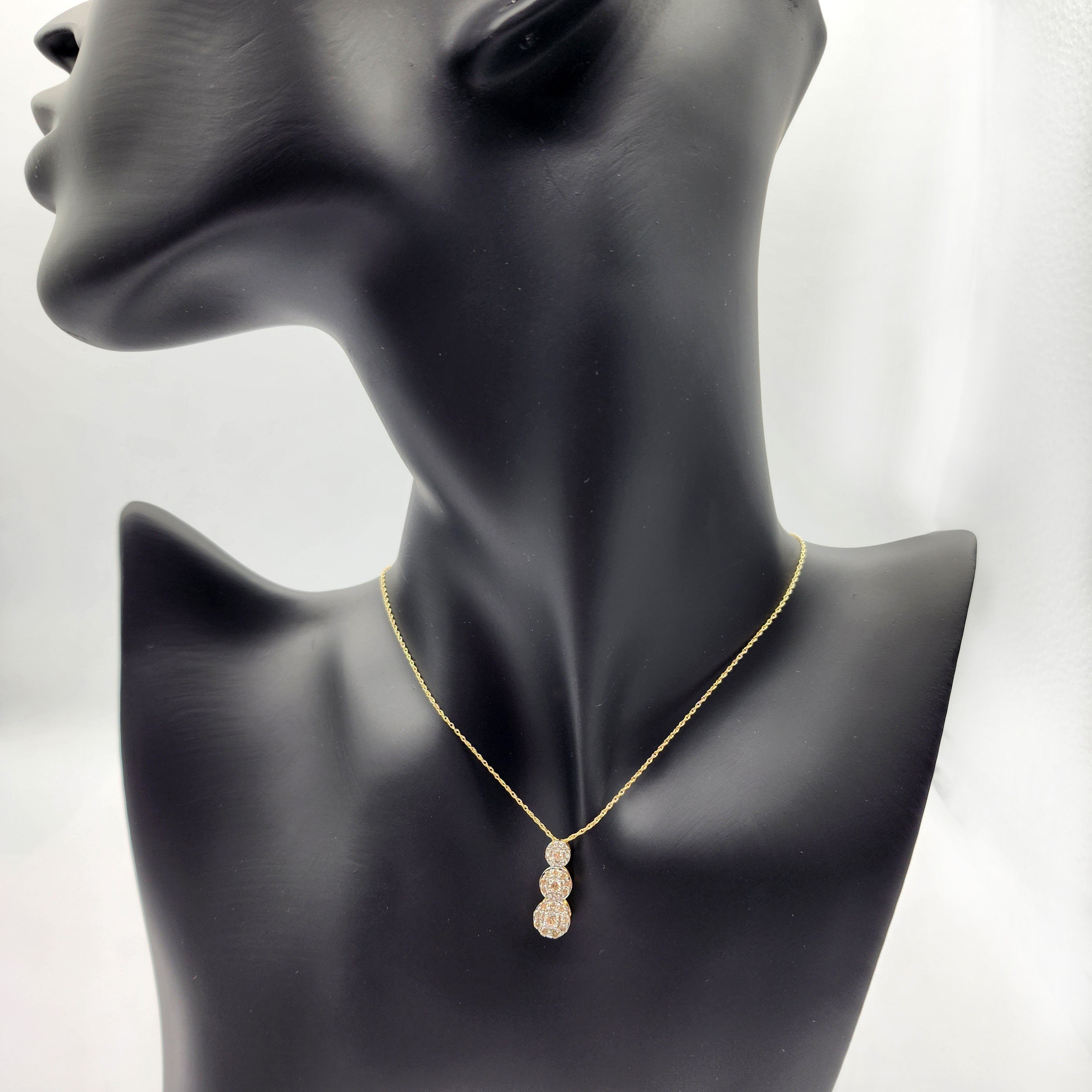 Gold Diamond Necklace | 10K Yellow Gold Diamond 0.50ct Past, Present and Future Pendant, Necklace for Women, Bridal Necklace