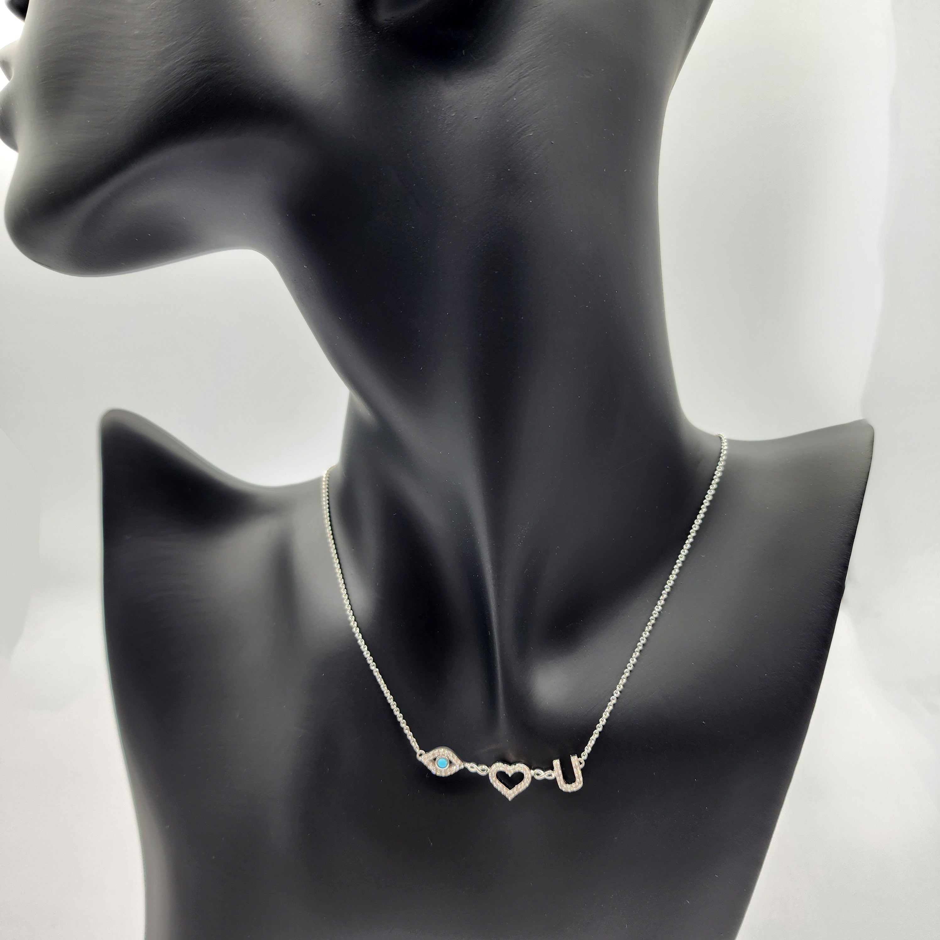 Diamond Necklace I LOVE YOU | 925 Sterling Silver Diamond 0.25ct Necklace | Necklace for Women, Eye Love You Necklace