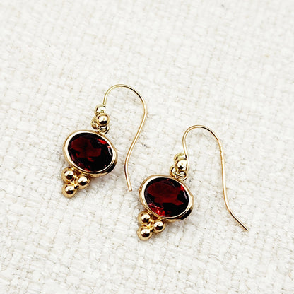 10K Yellow Gold Garnet Drop Wire Earrings, Dainty Drop & Dangle Natural Gemstone Earrings, January Birthstone Gift Dangle Earrings for Women