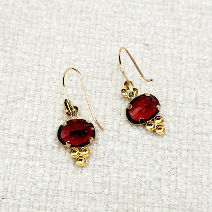 10K Yellow Gold Garnet Drop Wire Earrings, Dainty Drop & Dangle Natural Gemstone Earrings, January Birthstone Gift Dangle Earrings for Women