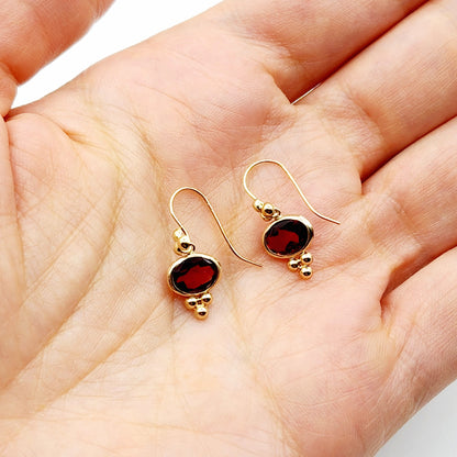 10K Yellow Gold Garnet Drop Wire Earrings, Dainty Drop & Dangle Natural Gemstone Earrings, January Birthstone Gift Dangle Earrings for Women