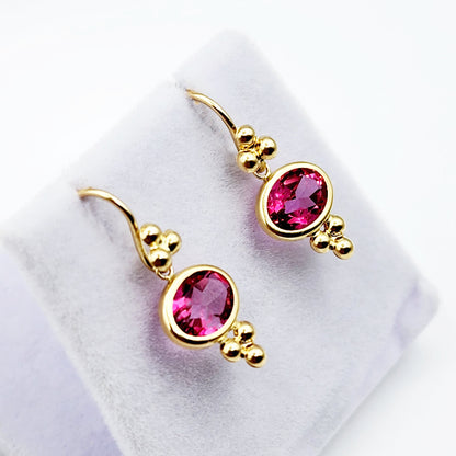 14K Yellow Gold Pink Topaz Drop Wire Earrings, Dainty Drop & Dangle Natural Gemstone Earrings, Birthstone Gift Dangle Earrings for Women