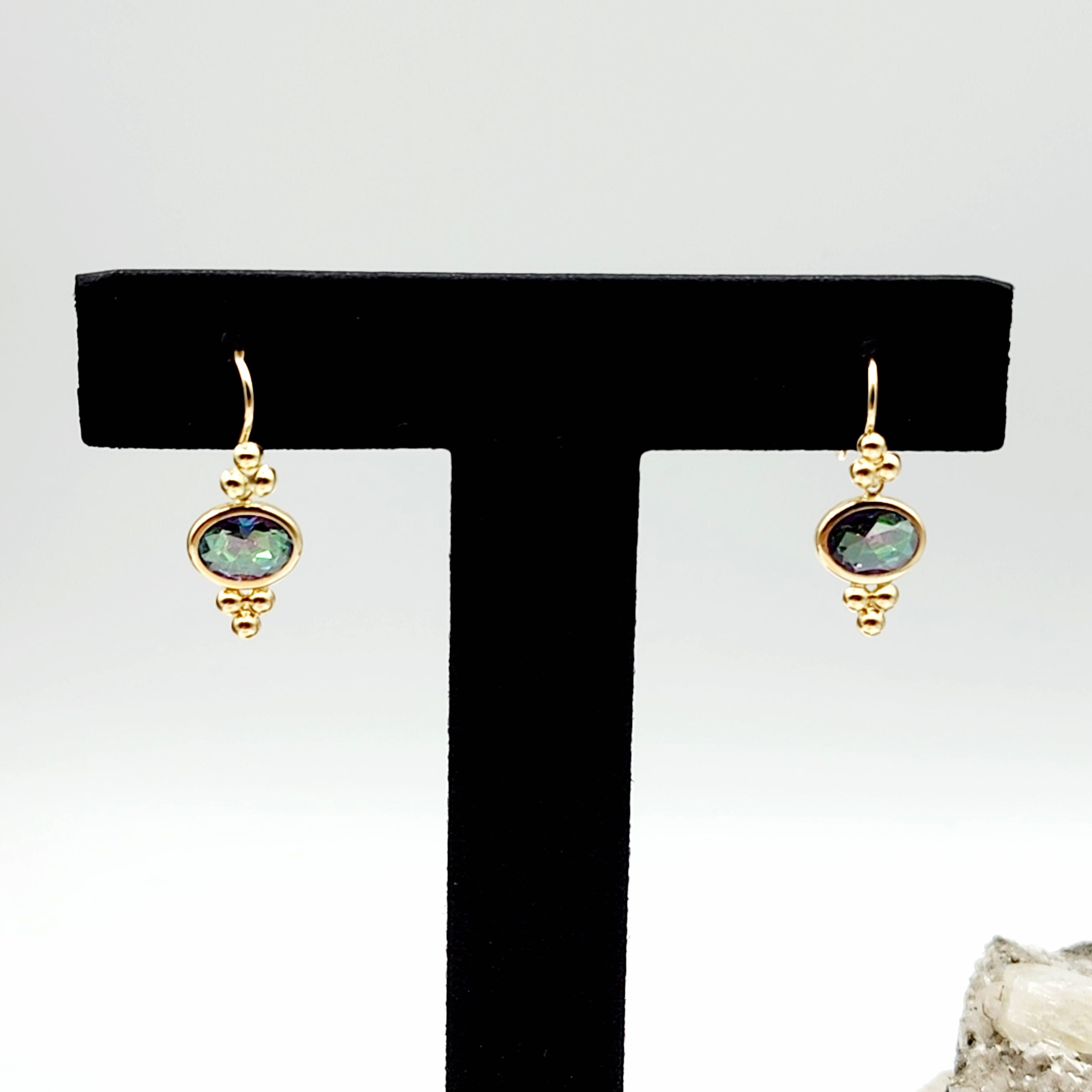 14K Yellow Gold Mystic Topaz Drop Earrings, Dainty Drop Dangle Natural Gemstone Earrings, June Birthstone Gift Dangle Earrings for Women