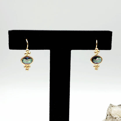 14K Yellow Gold Mystic Topaz Drop Earrings, Dainty Drop Dangle Natural Gemstone Earrings, June Birthstone Gift Dangle Earrings for Women