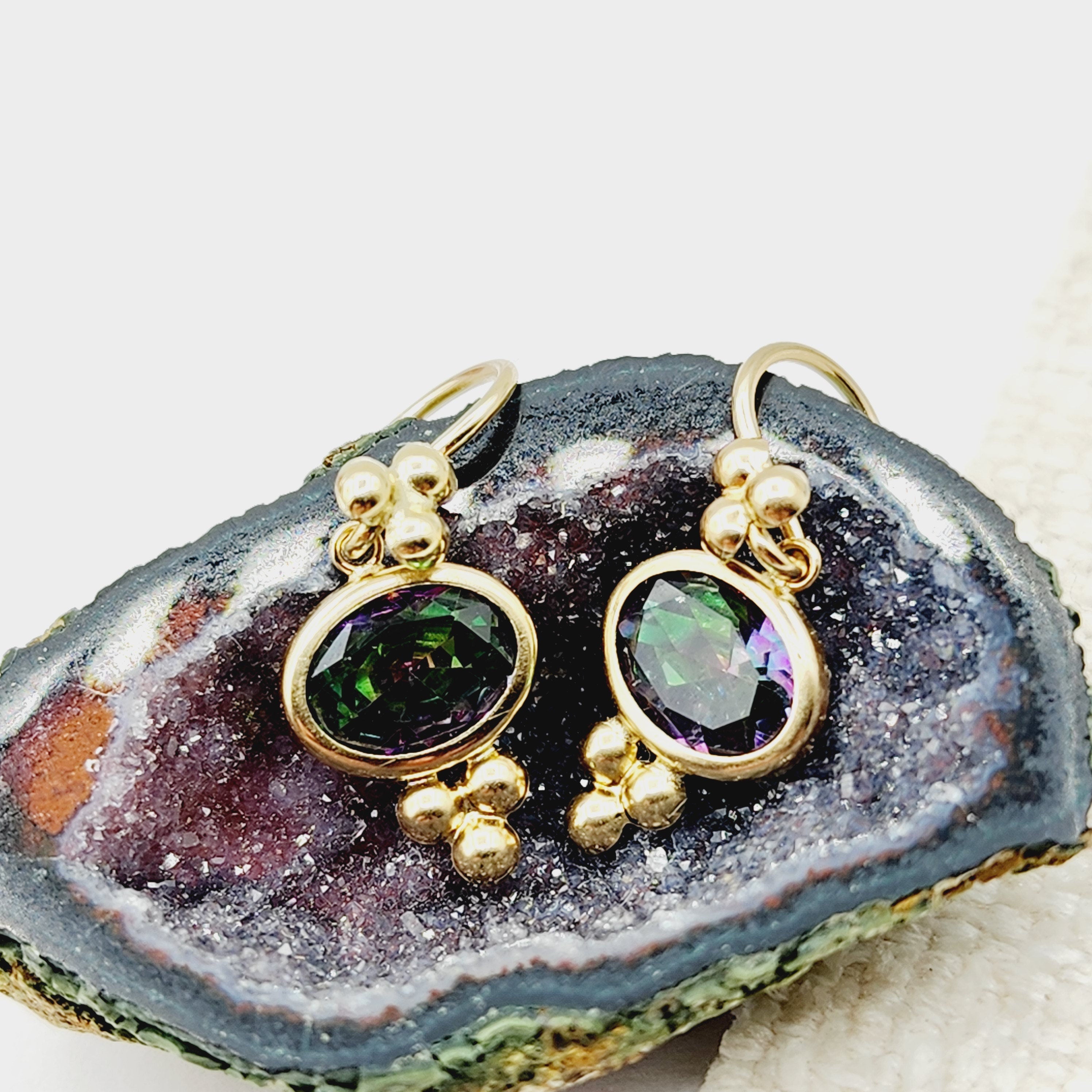 14K Yellow Gold Mystic Topaz Drop Earrings, Dainty Drop Dangle Natural Gemstone Earrings, June Birthstone Gift Dangle Earrings for Women