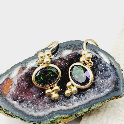 14K Yellow Gold Mystic Topaz Drop Earrings, Dainty Drop Dangle Natural Gemstone Earrings, June Birthstone Gift Dangle Earrings for Women