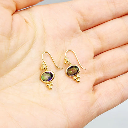 14K Yellow Gold Mystic Topaz Drop Earrings, Dainty Drop Dangle Natural Gemstone Earrings, June Birthstone Gift Dangle Earrings for Women