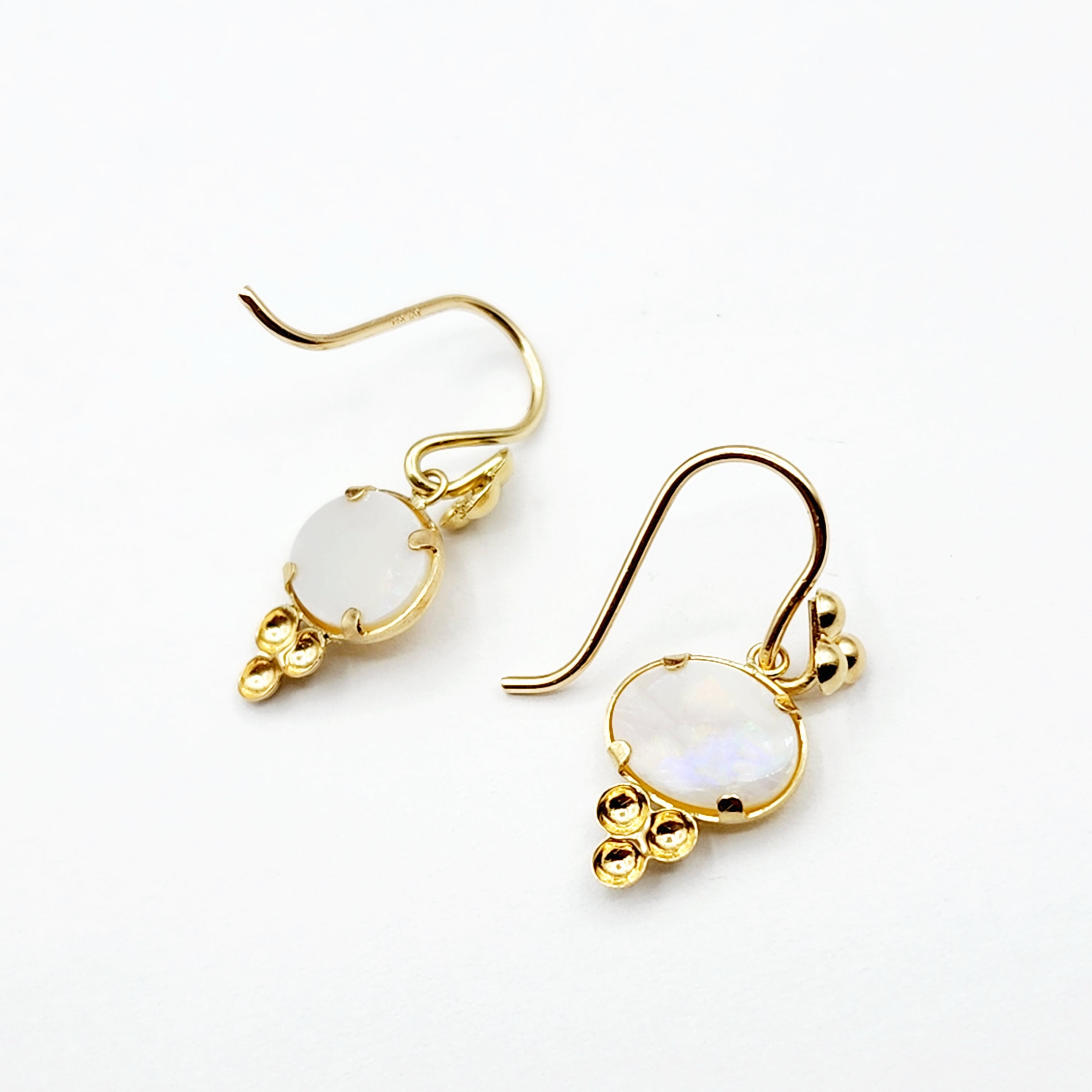 14K Yellow Gold Opal Drop Earrings, Dainty Drop Dangle Natural Gemstone Earrings, October Birthstone Gift Dangle Earrings for Women