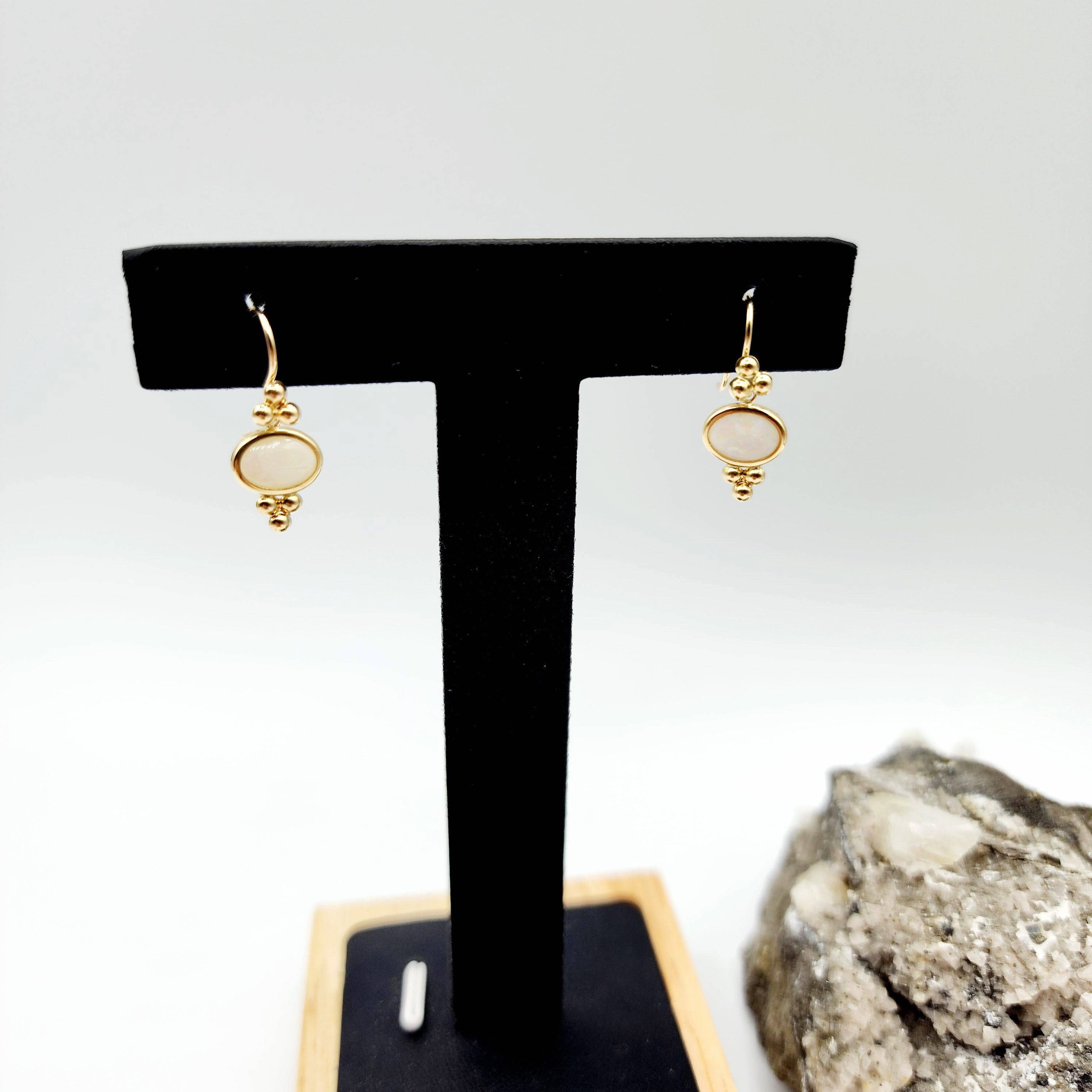 14K Yellow Gold Opal Drop Earrings, Dainty Drop Dangle Natural Gemstone Earrings, October Birthstone Gift Dangle Earrings for Women