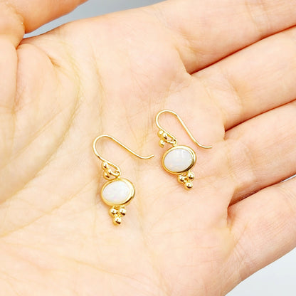 14K Yellow Gold Opal Drop Earrings, Dainty Drop Dangle Natural Gemstone Earrings, October Birthstone Gift Dangle Earrings for Women