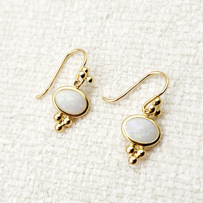 14K Yellow Gold Opal Drop Earrings, Dainty Drop Dangle Natural Gemstone Earrings, October Birthstone Gift Dangle Earrings for Women