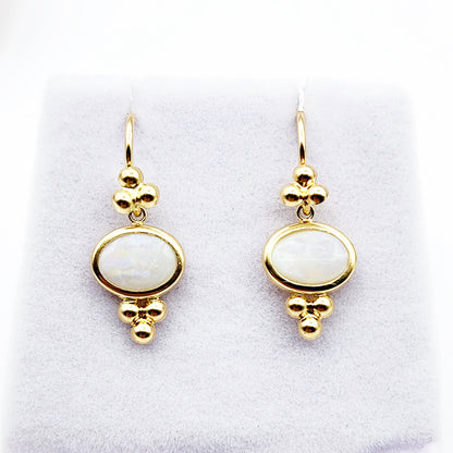 14K Yellow Gold Opal Drop Earrings, Dainty Drop Dangle Natural Gemstone Earrings, October Birthstone Gift Dangle Earrings for Women