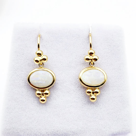 14K Yellow Gold Opal Drop Earrings, Dainty Drop Dangle Natural Gemstone Earrings, October Birthstone Gift Dangle Earrings for Women