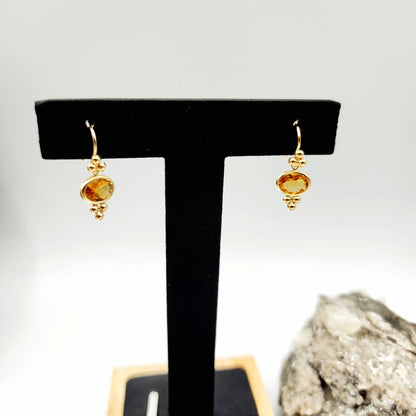 14K Yellow Gold Citrine Drop Earrings, Dainty Drop Dangle Natural Gemstone Earrings, November Birthstone Gift Dangle Earrings for Women