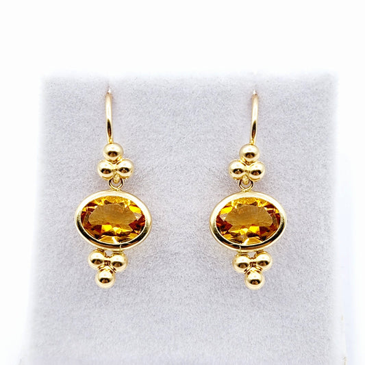 14K Yellow Gold Citrine Drop Earrings, Dainty Drop Dangle Natural Gemstone Earrings, November Birthstone Gift Dangle Earrings for Women