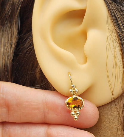 14K Yellow Gold Citrine Drop Earrings, Dainty Drop Dangle Natural Gemstone Earrings, November Birthstone Gift Dangle Earrings for Women
