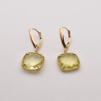 Gold Quartz Earrings, 10K Yellow Gold Lemon Quartz (12ct) Earrings, Gold Earrings For Her, Handmade Earrings, Big Gemstone Earrings
