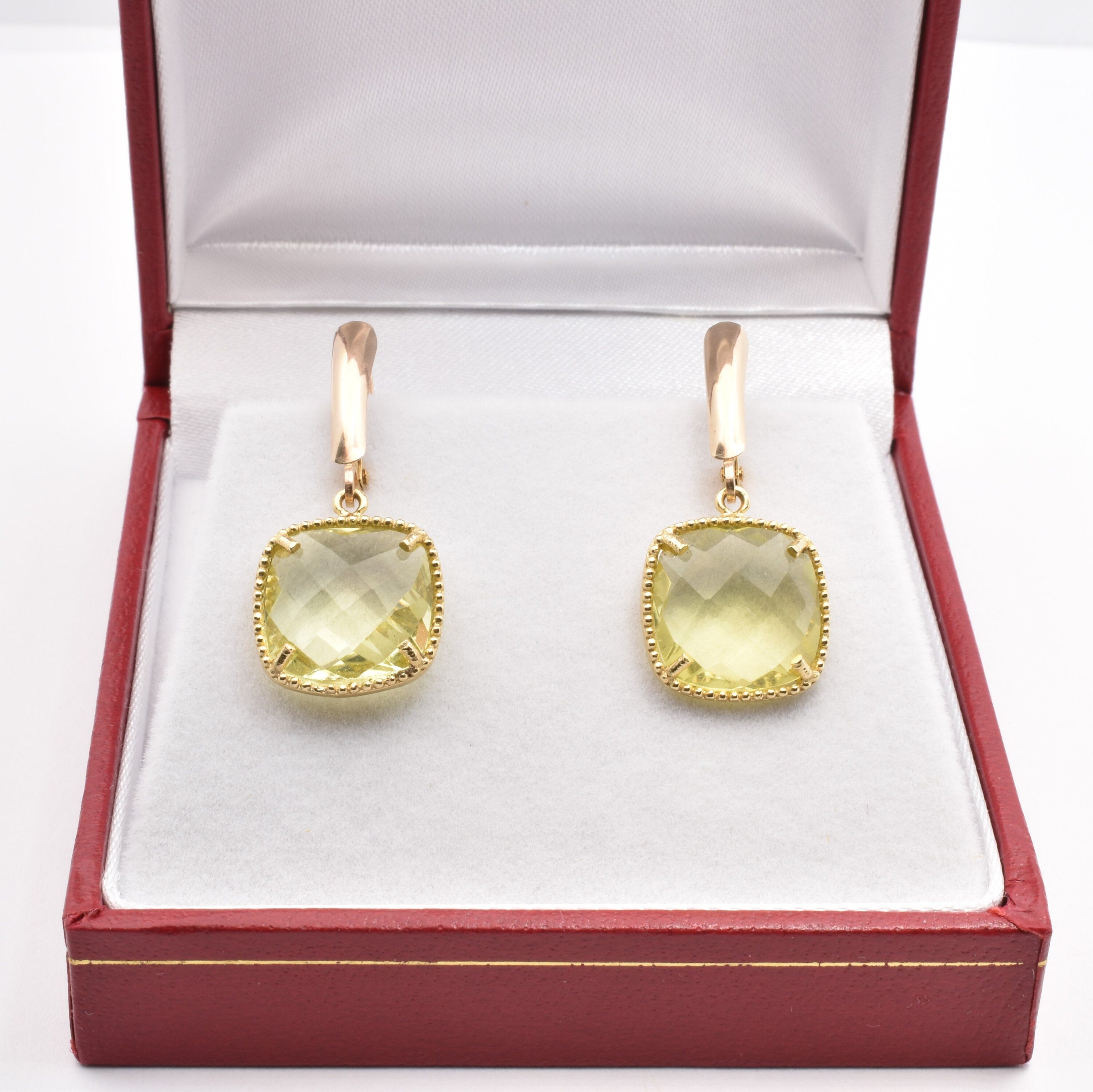 Gold Quartz Earrings, 10K Yellow Gold Lemon Quartz (12ct) Earrings, Gold Earrings For Her, Handmade Earrings, Big Gemstone Earrings
