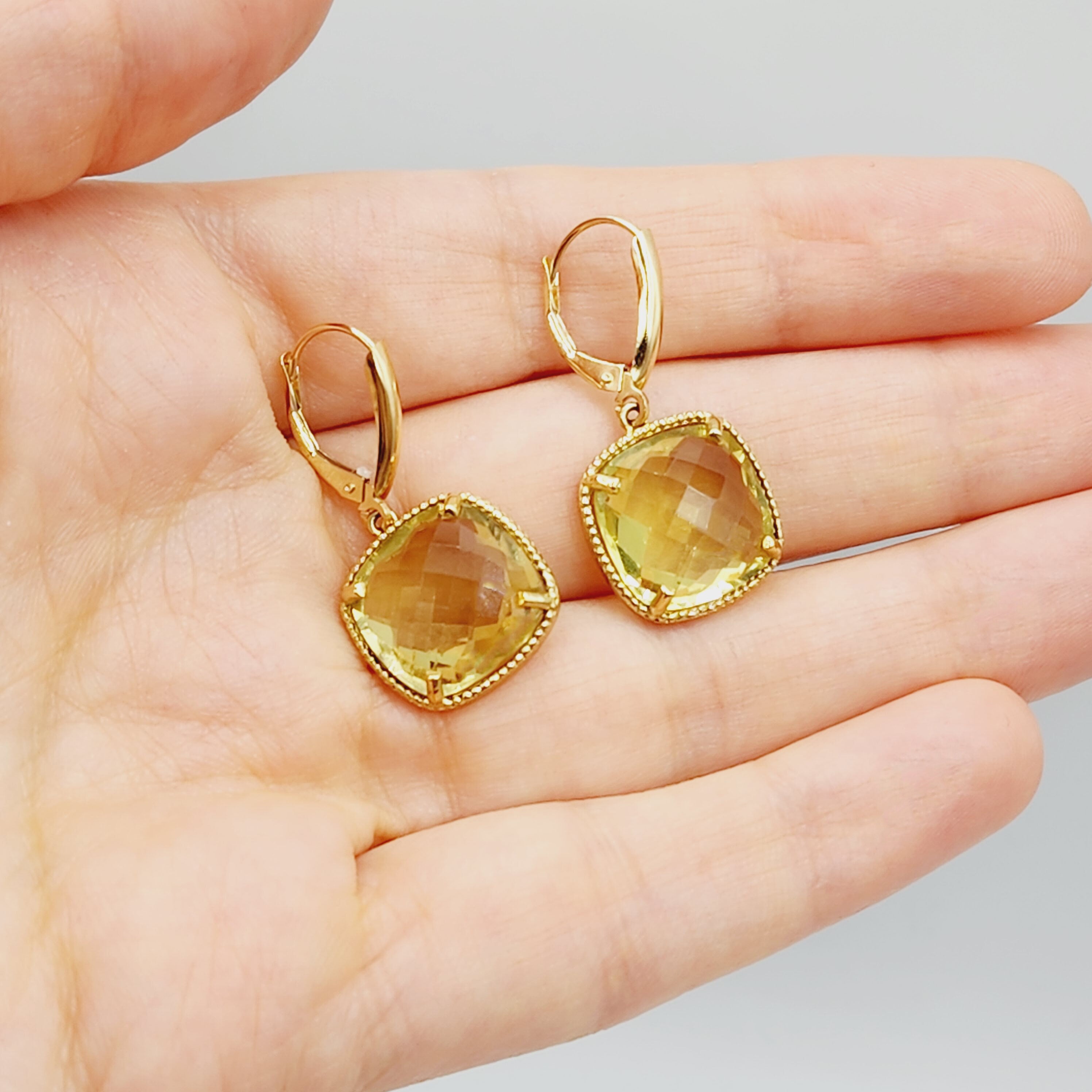 Gold Quartz Earrings, 10K Yellow Gold Lemon Quartz (12ct) Earrings, Gold Earrings For Her, Handmade Earrings, Big Gemstone Earrings