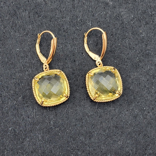 Gold Quartz Earrings, 10K Yellow Gold Lemon Quartz (12ct) Earrings, Gold Earrings For Her, Handmade Earrings, Big Gemstone Earrings