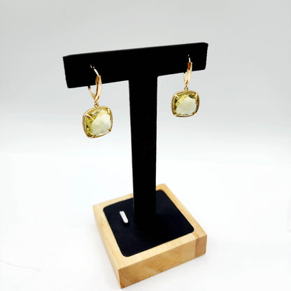 Gold Quartz Earrings, 10K Yellow Gold Lemon Quartz (12ct) Earrings, Gold Earrings For Her, Handmade Earrings, Big Gemstone Earrings