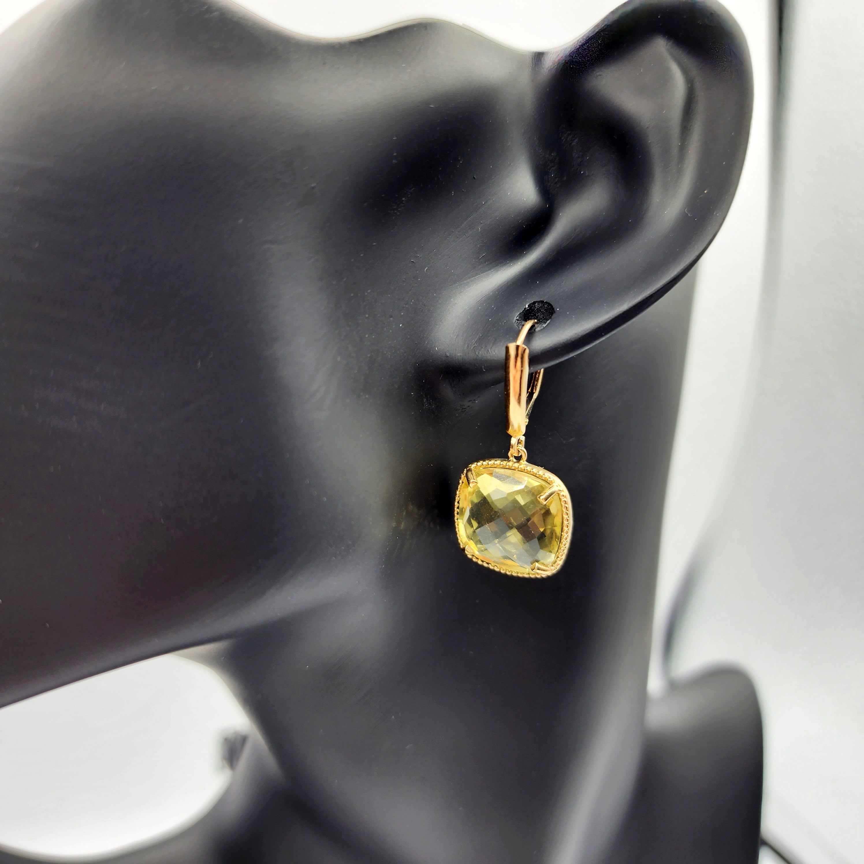 Gold Quartz Earrings, 10K Yellow Gold Lemon Quartz (12ct) Earrings, Gold Earrings For Her, Handmade Earrings, Big Gemstone Earrings