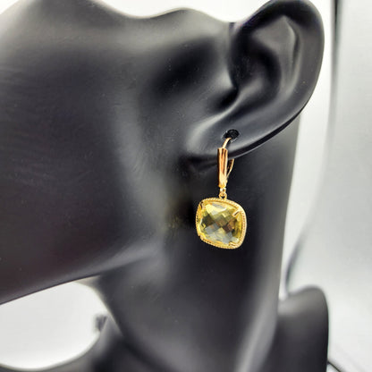 Gold Quartz Earrings, 10K Yellow Gold Lemon Quartz (12ct) Earrings, Gold Earrings For Her, Handmade Earrings, Big Gemstone Earrings