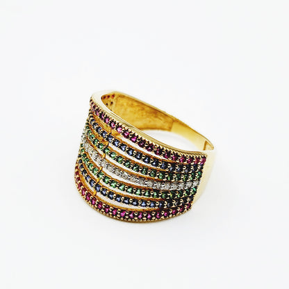 14K Gold Gemstones Ring, Diamond Ruby Sapphire Emerald Ring, 14K Yellow Gold Natural Gemstones Ring, Rings For Women