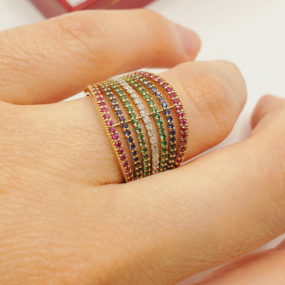 14K Gold Gemstones Ring, Diamond Ruby Sapphire Emerald Ring, 14K Yellow Gold Natural Gemstones Ring, Rings For Women