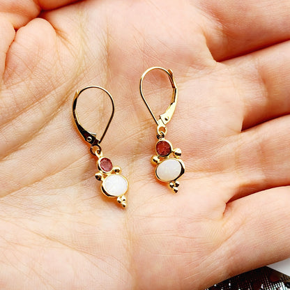 14K Gold Opal and Tourmaline Dangle Earrings, Handmade Lever Back Earrings