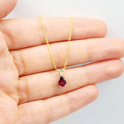 Gold Garnet Pendant Necklace, 10K Yellow Gold Garnet with Moonstone Pendant