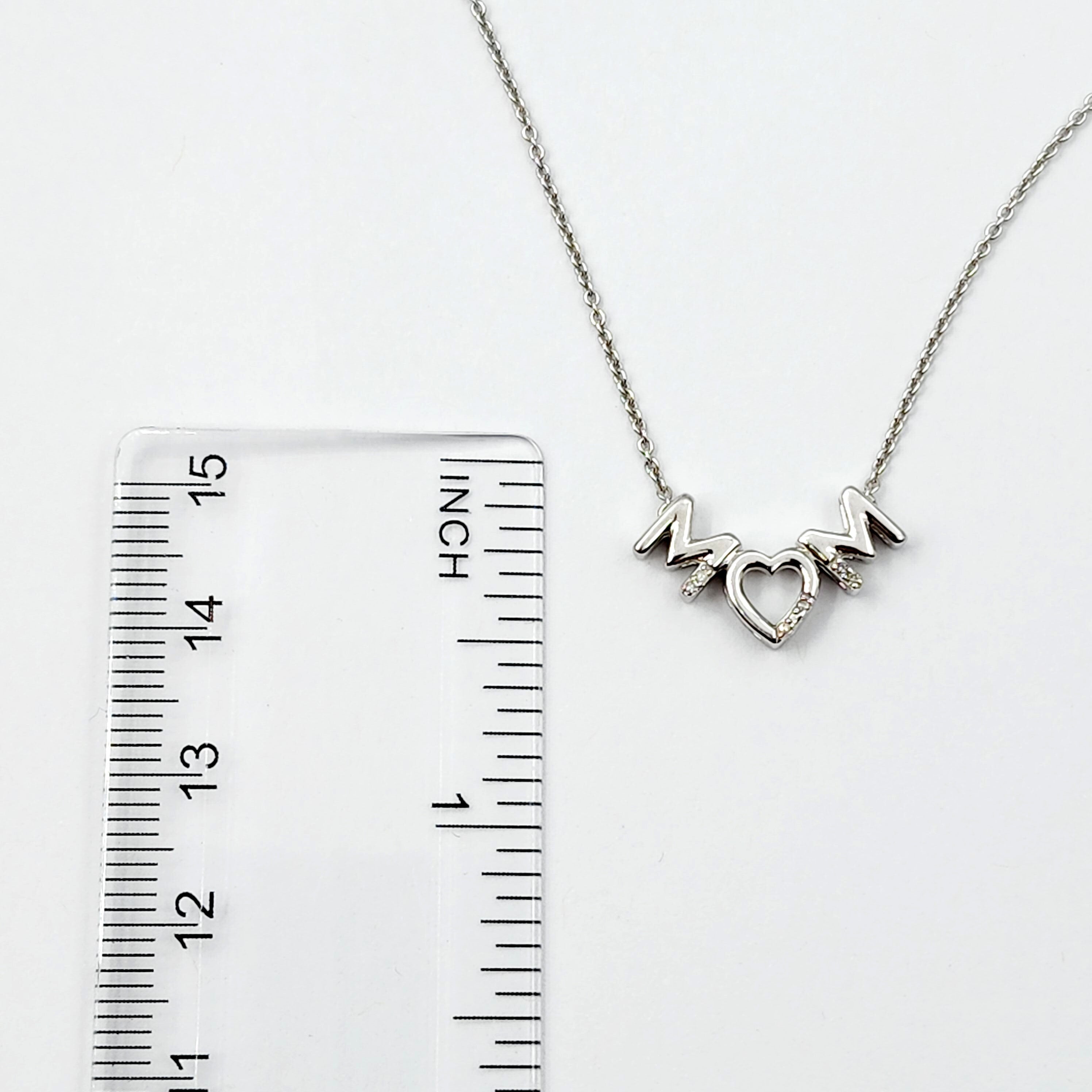 Silver Necklace for Mom, "Mom" Diamond Pendant Necklace, Natural Diamond Necklace for Women, Memorial Jewelry Present for Mothers Day Gift