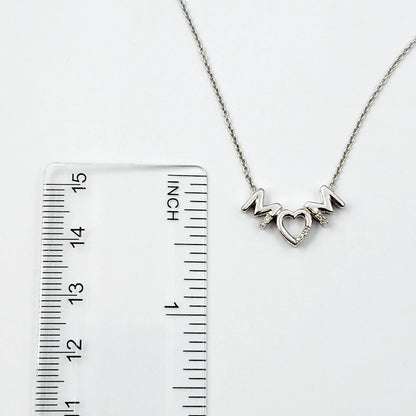 Silver Necklace for Mom, "Mom" Diamond Pendant Necklace, Natural Diamond Necklace for Women, Memorial Jewelry Present for Mothers Day Gift