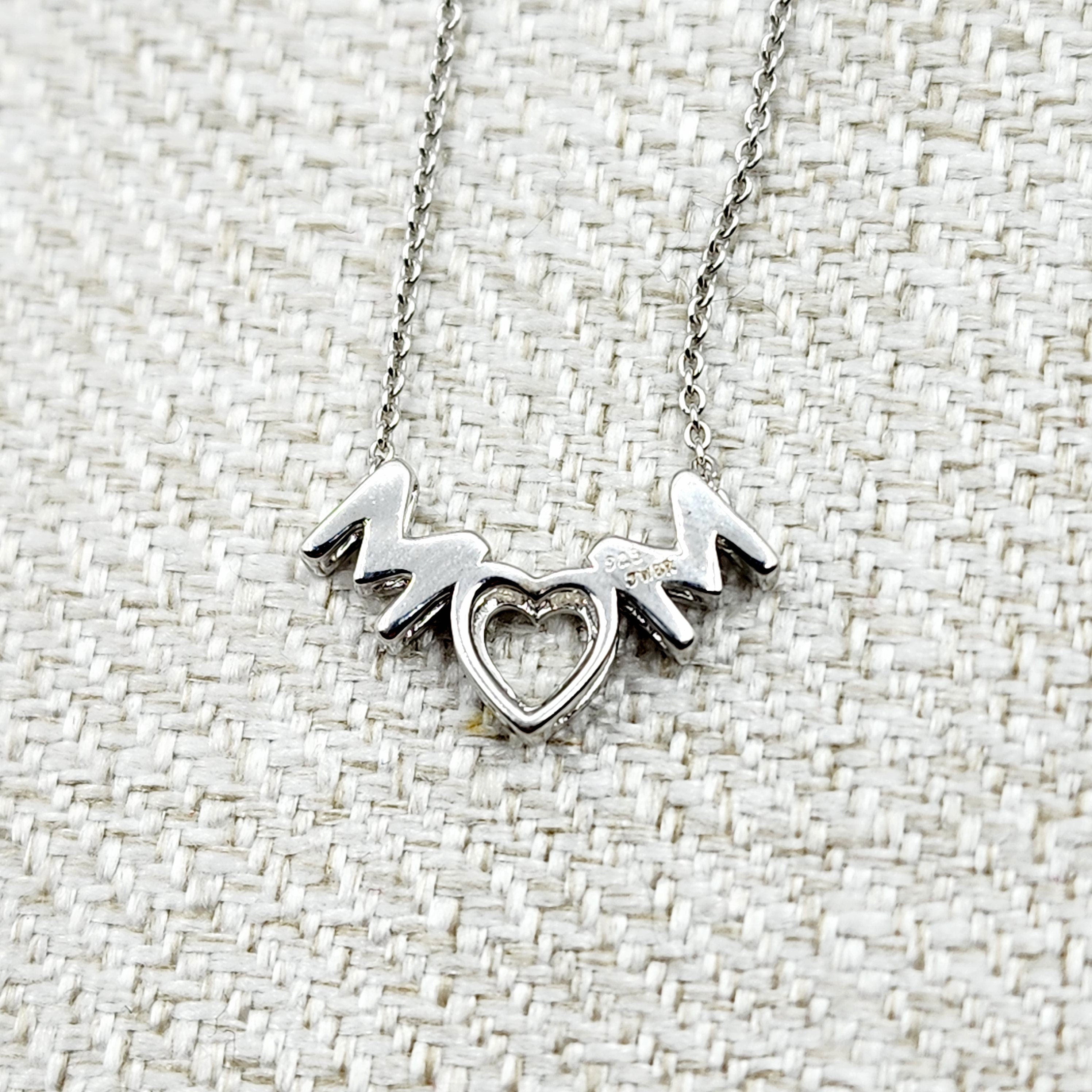 Silver Necklace for Mom, "Mom" Diamond Pendant Necklace, Natural Diamond Necklace for Women, Memorial Jewelry Present for Mothers Day Gift