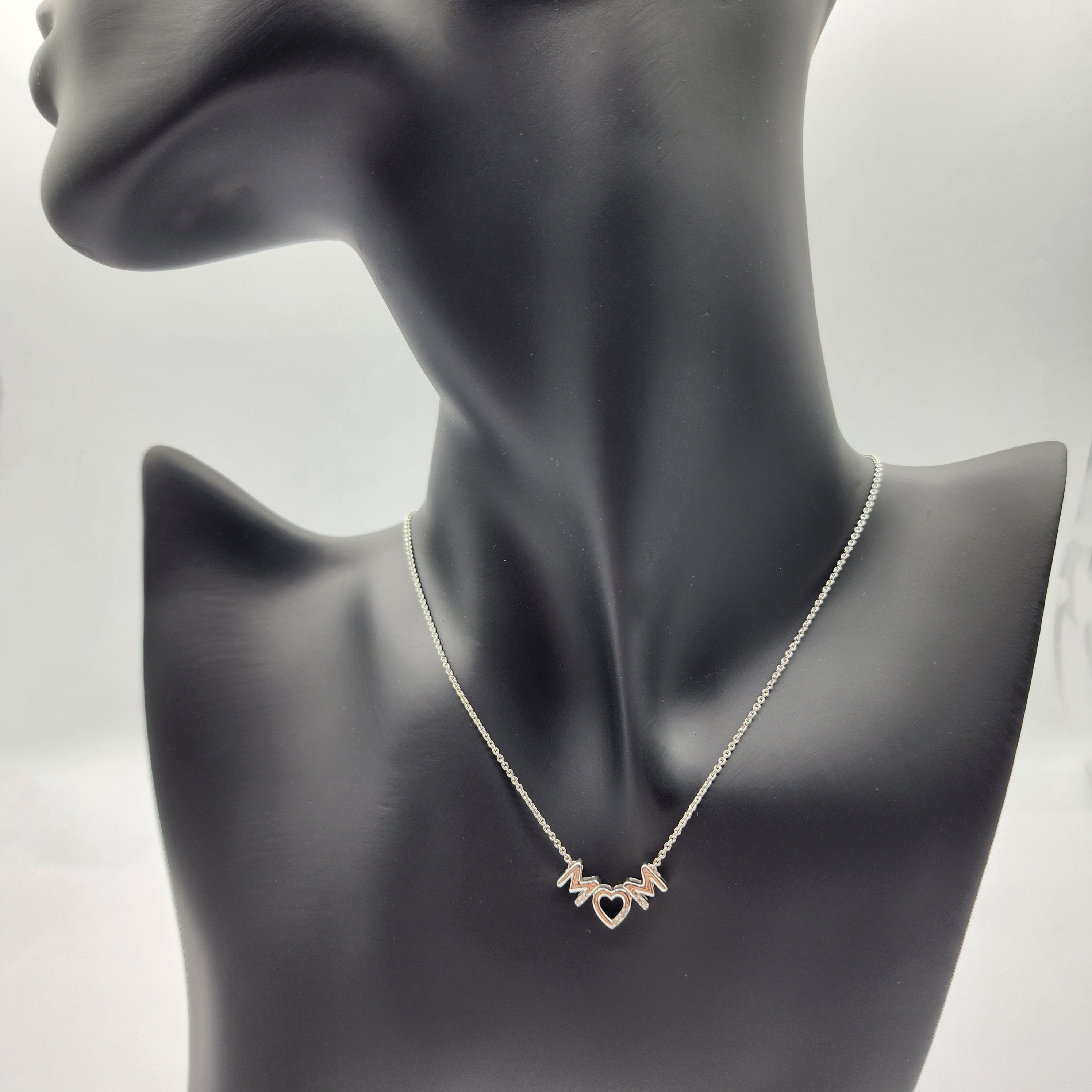 Silver Necklace for Mom, "Mom" Diamond Pendant Necklace, Natural Diamond Necklace for Women, Memorial Jewelry Present for Mothers Day Gift