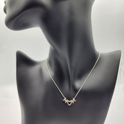 Silver Necklace for Mom, "Mom" Diamond Pendant Necklace, Natural Diamond Necklace for Women, Memorial Jewelry Present for Mothers Day Gift
