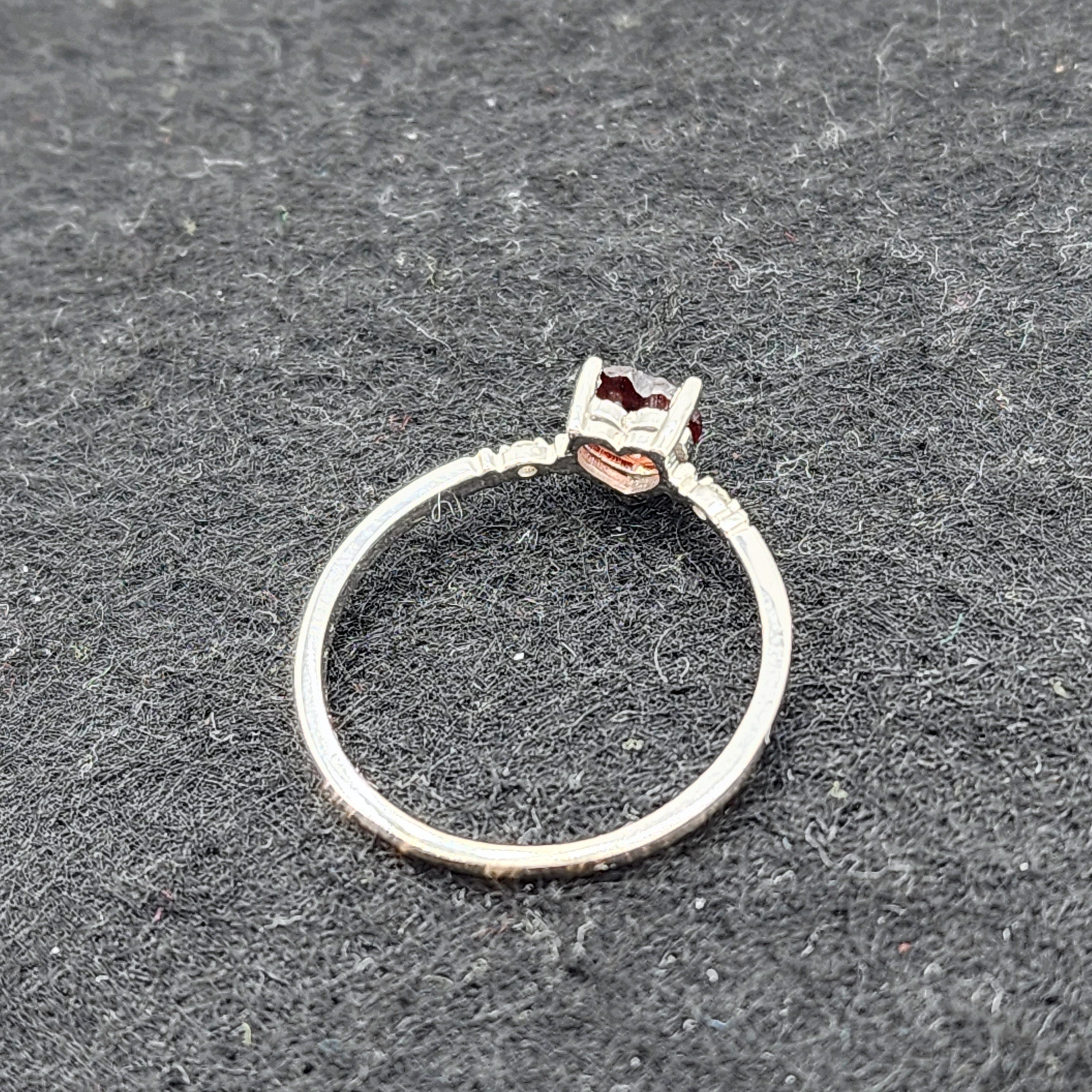 Gold Garnet Ring,  10K White Gold Heart Shape Garnet 5x5mm With Diamonds Ring, Handmade Ring, Statement Ring, Valentine Day Gifts for Love