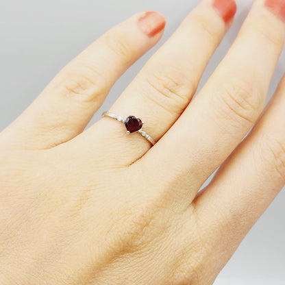 Gold Garnet Ring,  10K White Gold Heart Shape Garnet 5x5mm With Diamonds Ring, Handmade Ring, Statement Ring, Valentine Day Gifts for Love