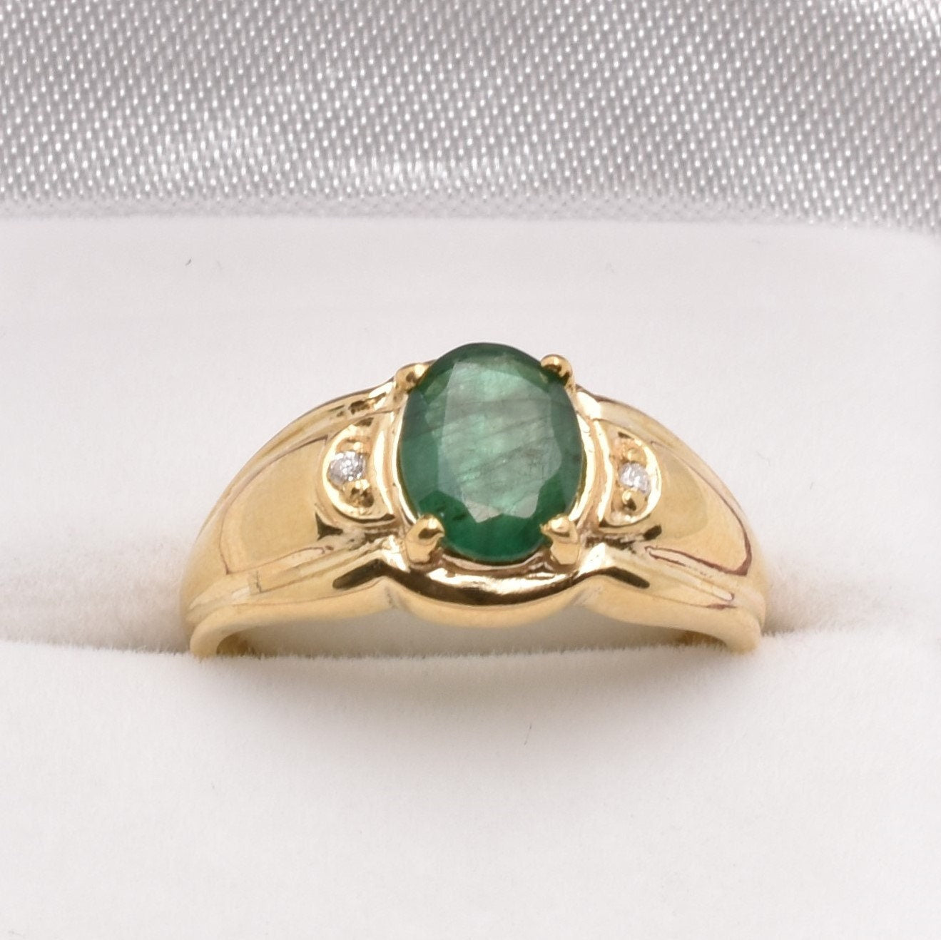 Gold Natural Emerald Ring, 10K Yellow Gold Emerald 8x6mm with Diamond Ring, May Birthstone, Rings For Women, Birthstone Ring, Green Gemstone