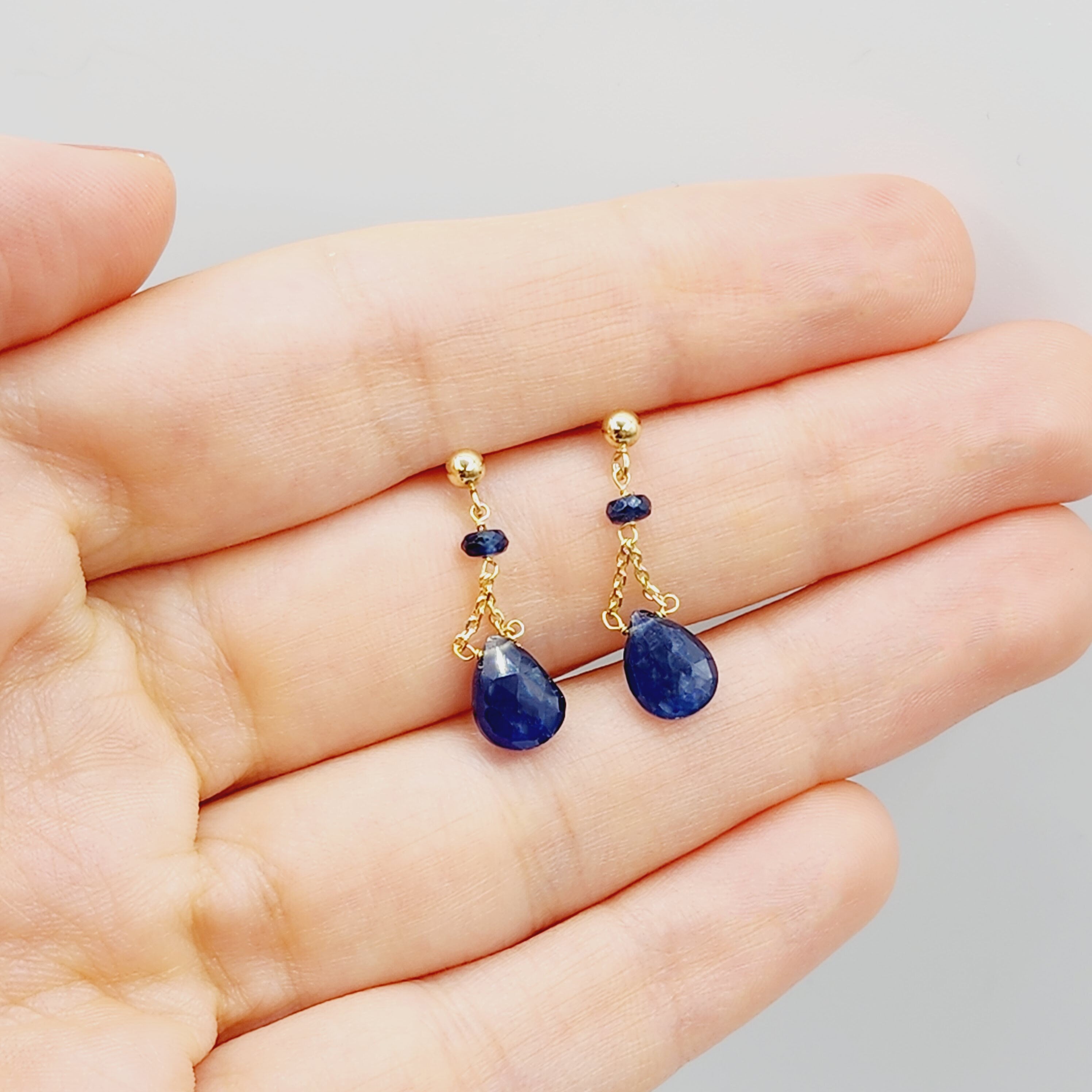 Gold Natural Blue Sapphire Earrings, 14K Yellow Gold Natural Blue Sapphire 3cts Drop Earrings for Women, September Birthstone Gift Idea