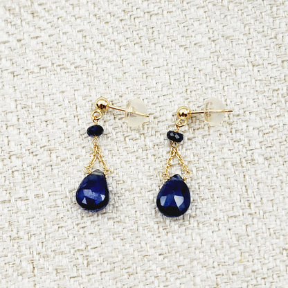 Gold Natural Blue Sapphire Earrings, 14K Yellow Gold Natural Blue Sapphire 3cts Drop Earrings for Women, September Birthstone Gift Idea
