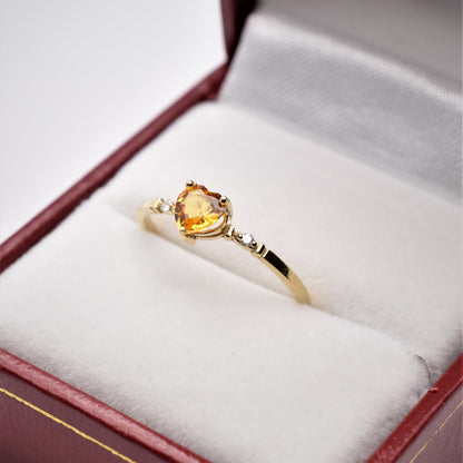 Gold Yellow Sapphire Ring, 10K Yellow Gold Natural Yellow Sapphire Heart Shaped 5x5mm with Diamonds Ring for Women, Gemstone Ring for Her