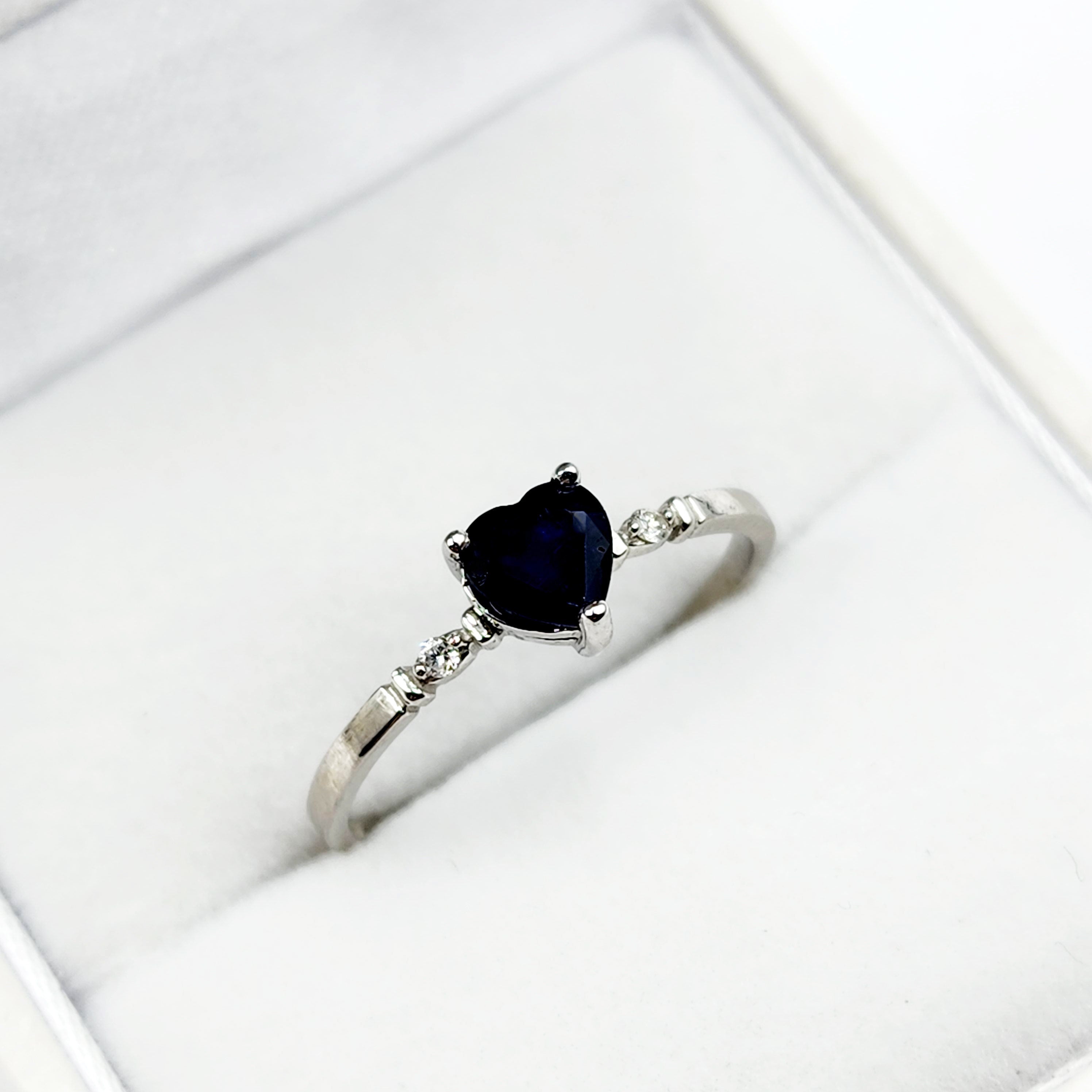 Gold Blue Sapphire Ring, 10K White Gold Heart Shape Natural Blue Sapphire With Diamond Ring, September Birthstone Ring for Women
