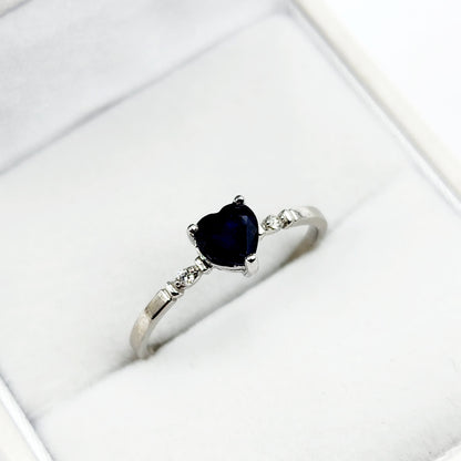 Gold Blue Sapphire Ring, 10K White Gold Heart Shape Natural Blue Sapphire With Diamond Ring, September Birthstone Ring for Women